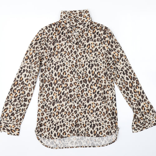 H&M Womens Beige Animal Print  Basic Button-Up Size 4