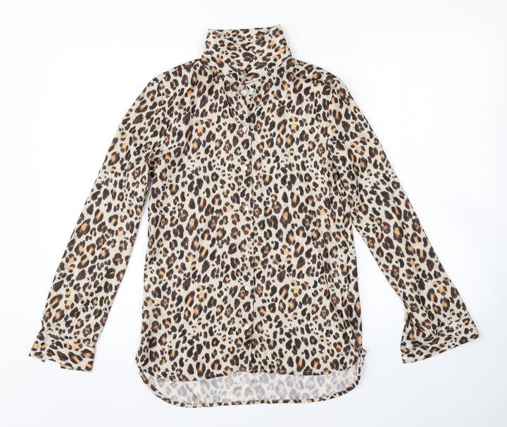 H&M Womens Beige Animal Print Basic Button-Up Size 4