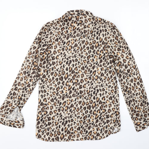 H&M Womens Beige Animal Print  Basic Button-Up Size 4