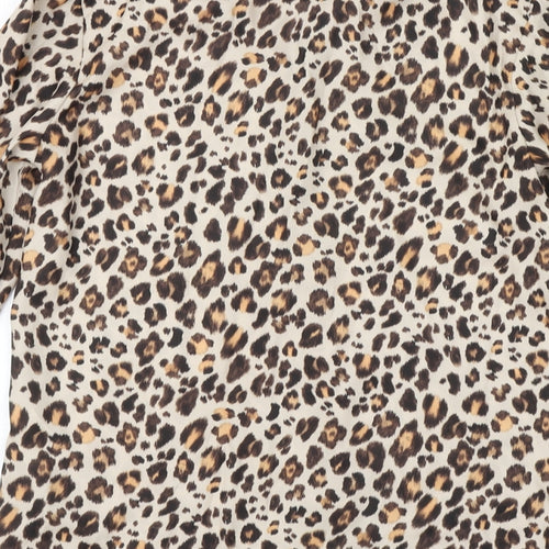 H&M Womens Beige Animal Print  Basic Button-Up Size 4