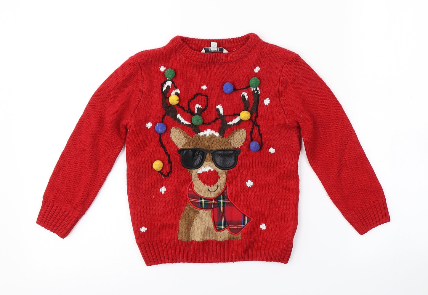Peacocks Boys Red   Pullover Jumper Size 4-5 Years  - REINDEER, CHRISTMAS