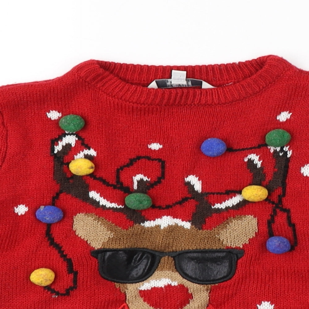 Peacocks Boys Red   Pullover Jumper Size 4-5 Years  - REINDEER, CHRISTMAS