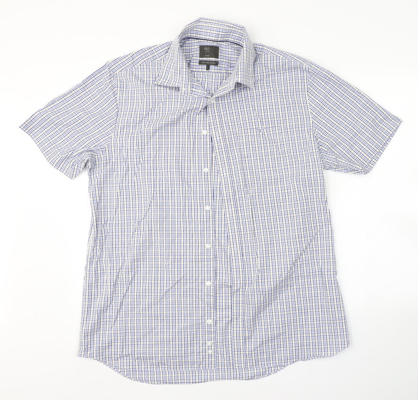 M&S Mens Blue Check   Dress Shirt Size 17