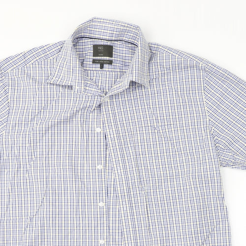 M&S Mens Blue Check   Dress Shirt Size 17