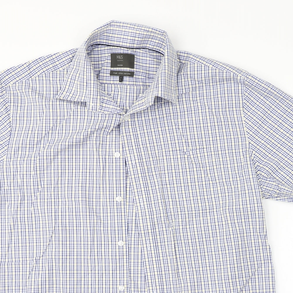 M&S Mens Blue Check   Dress Shirt Size 17