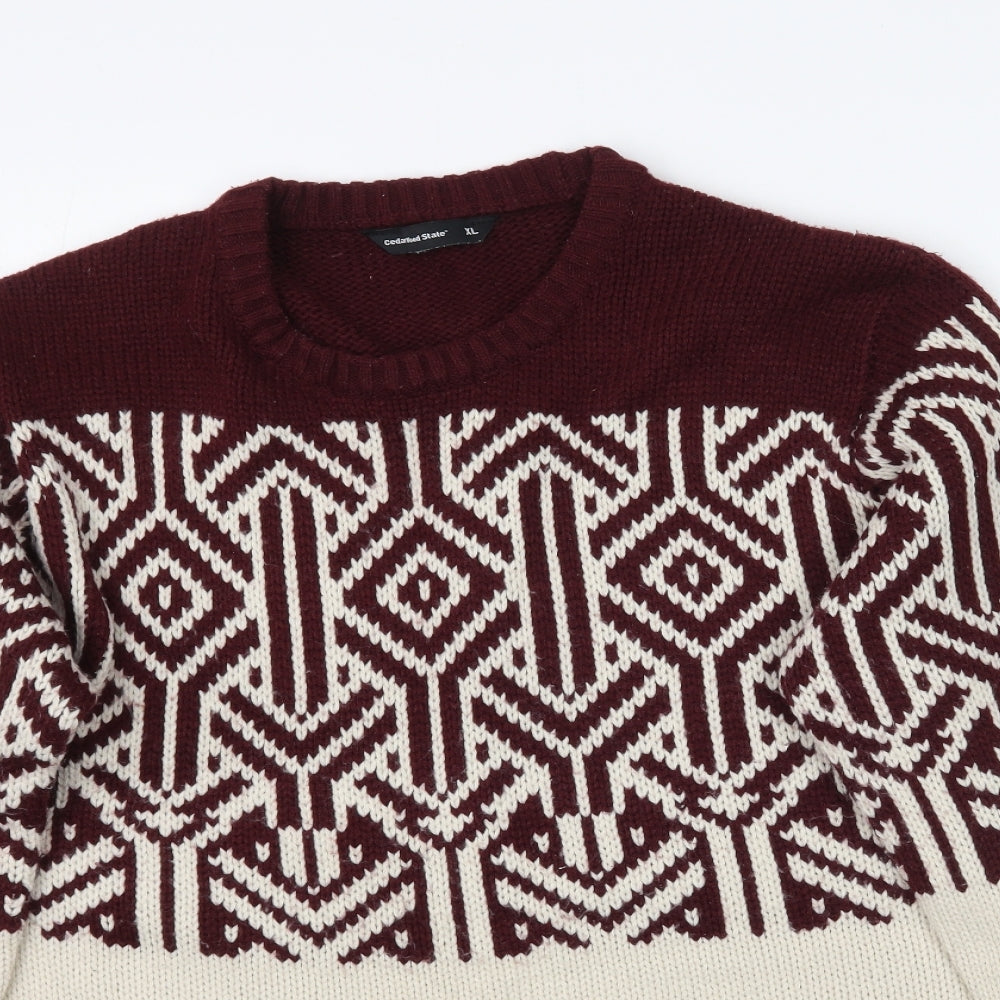 Cedar Wood State Mens Multicoloured Geometric Knit Pullover Jumper Size XL