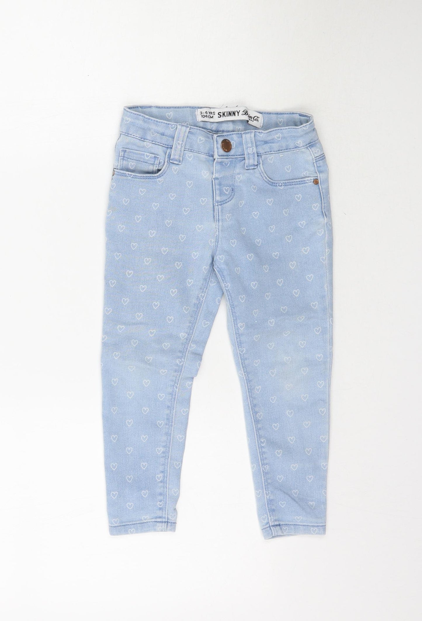 Denim Co Girls Blue  Denim Skinny Jeans Size 3-4 Years - Love heart print