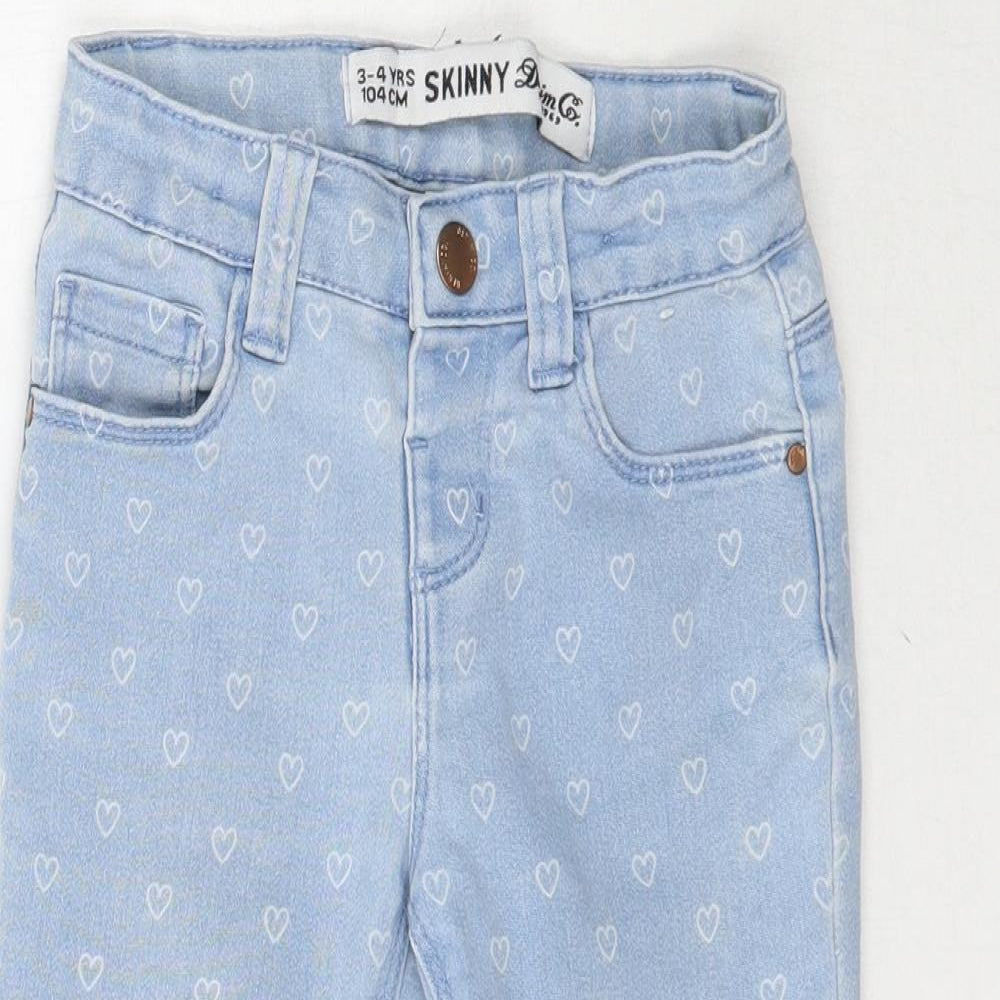 Denim Co Girls Blue  Denim Skinny Jeans Size 3-4 Years - Love heart print