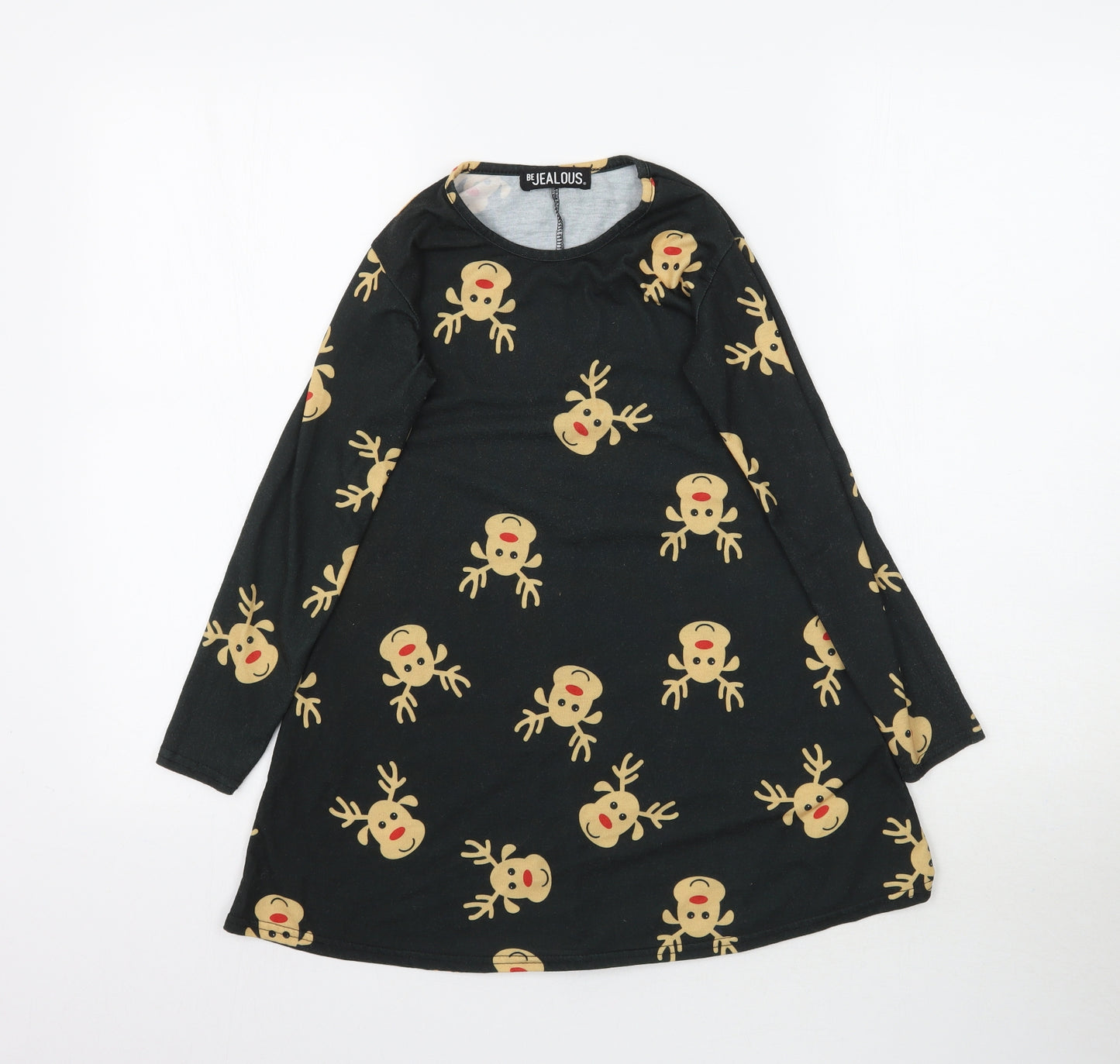Be Jealous Girls Black   A-Line  Size 7-8 Years  - Reindeer print