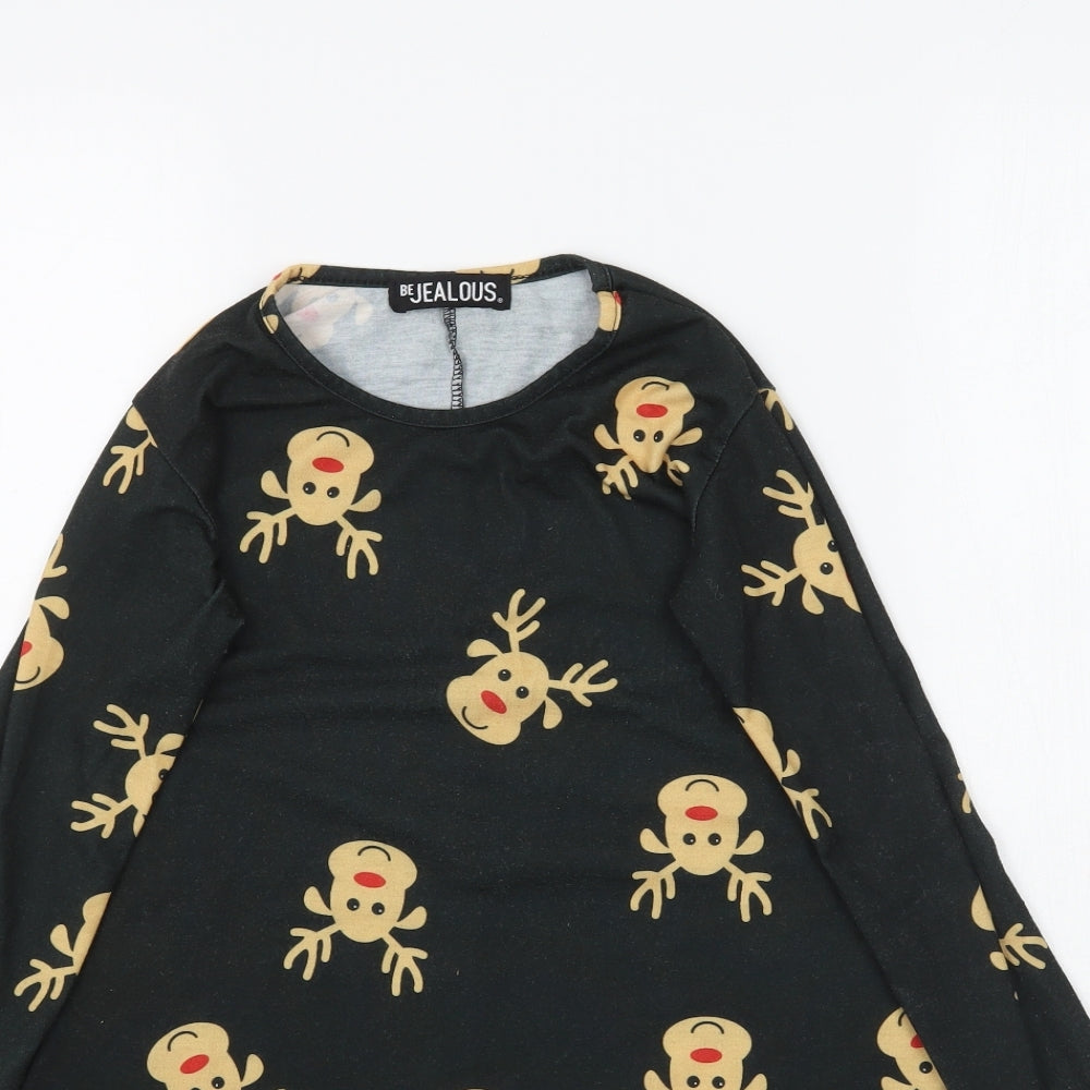 Be Jealous Girls Black   A-Line  Size 7-8 Years  - Reindeer print