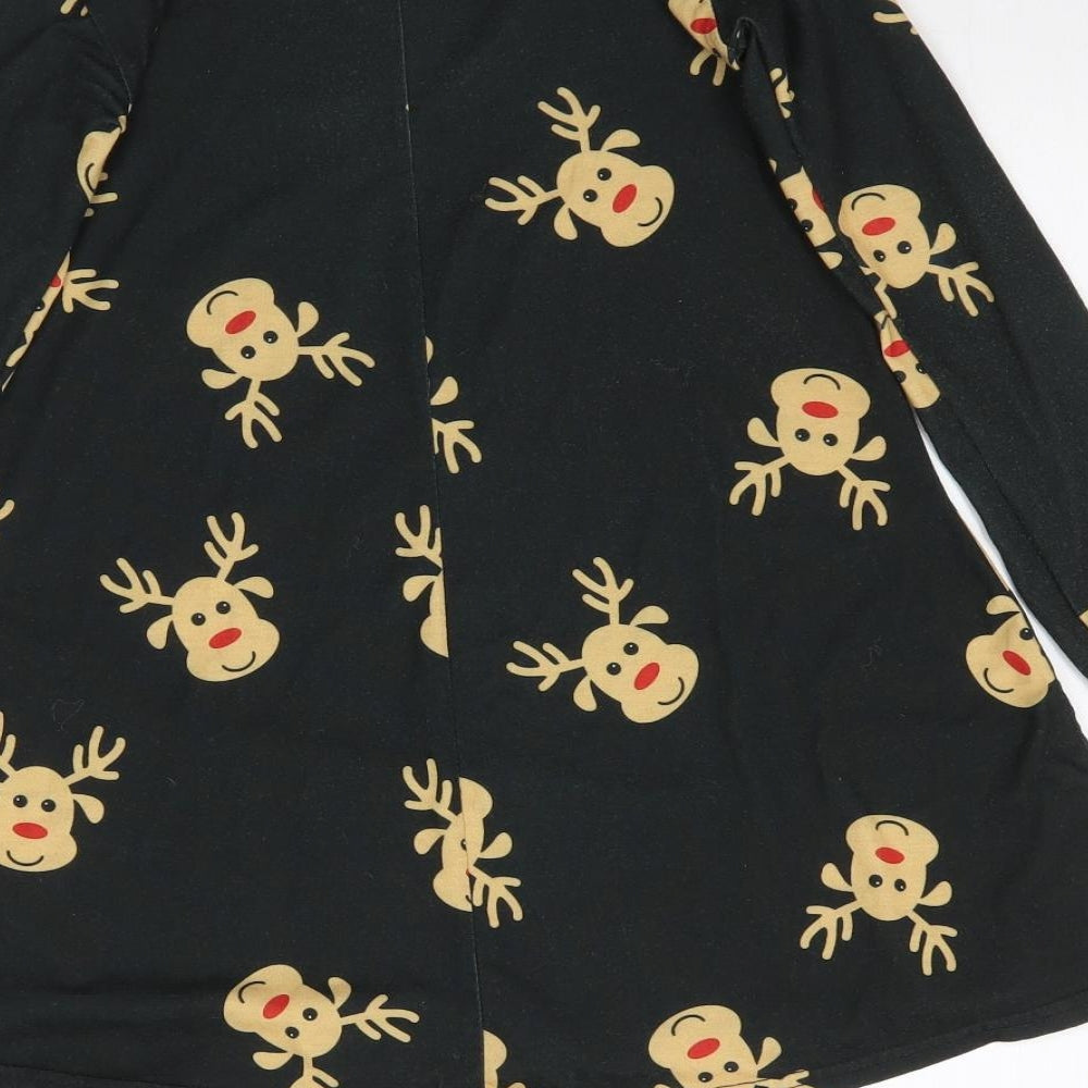 Be Jealous Girls Black   A-Line  Size 7-8 Years  - Reindeer print