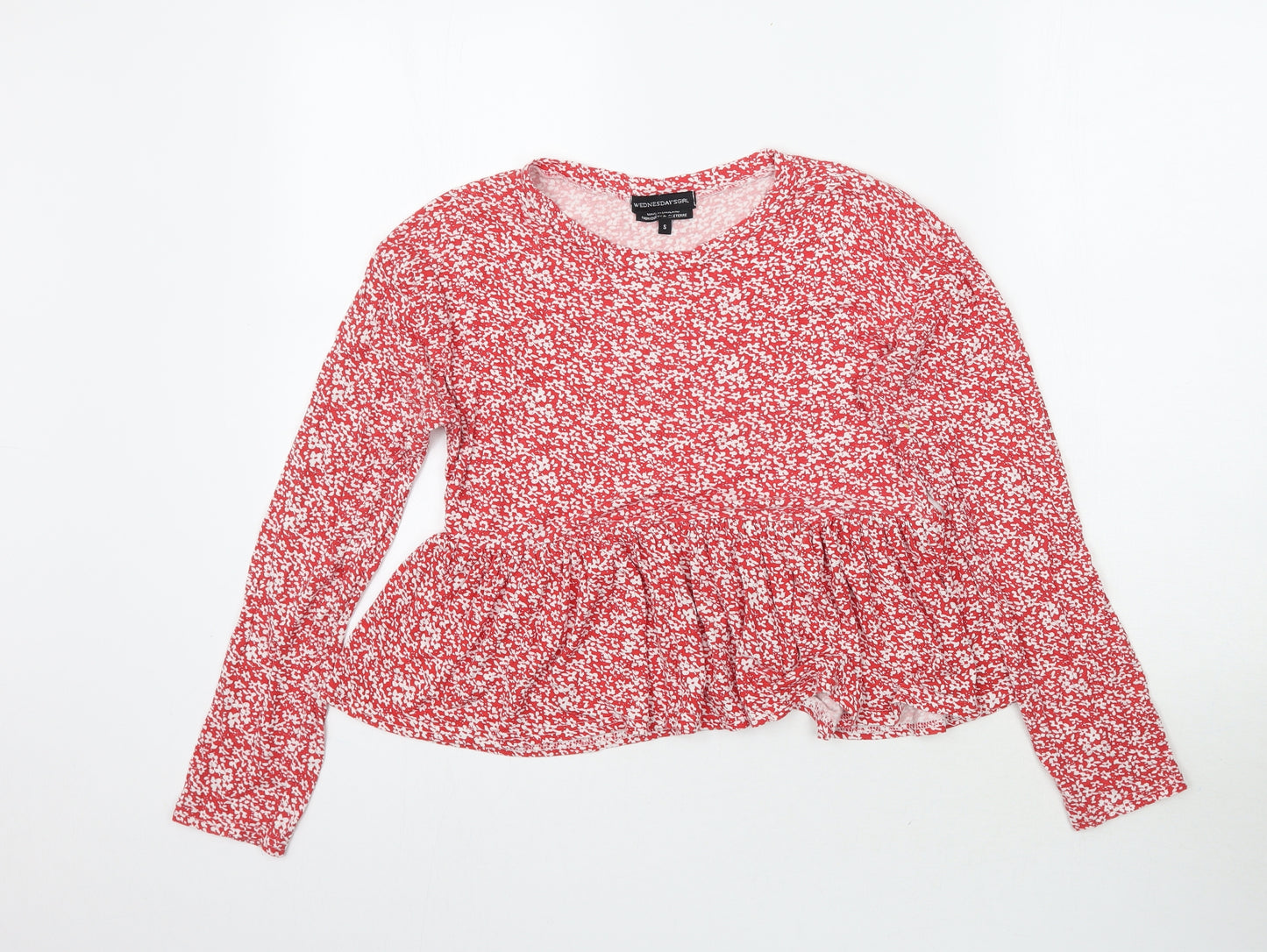 Wednesday Girl Womens Red Floral  Basic T-Shirt Size S  - Peplum