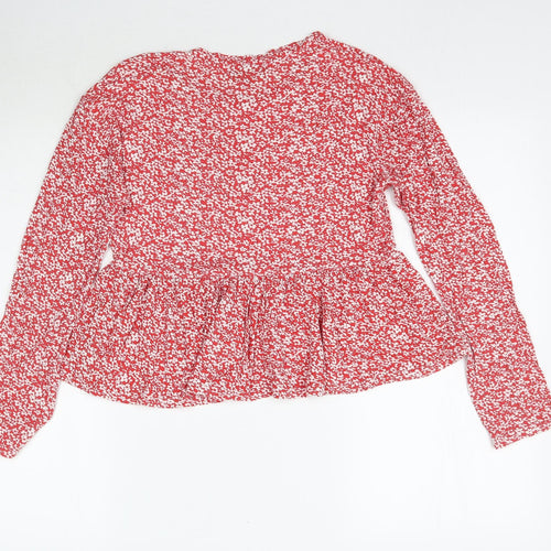 Wednesday Girl Womens Red Floral  Basic T-Shirt Size S  - Peplum