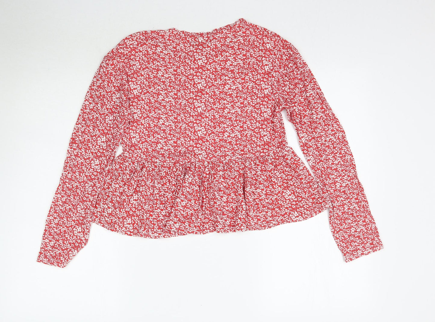 Wednesday Girl Womens Red Floral  Basic T-Shirt Size S  - Peplum