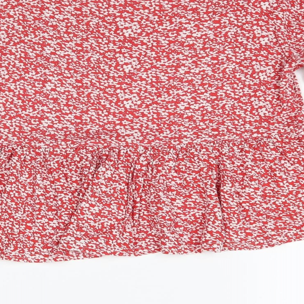 Wednesday Girl Womens Red Floral  Basic T-Shirt Size S  - Peplum