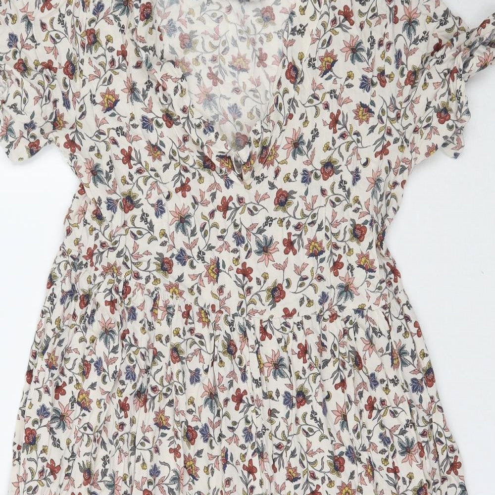 Pull & Bear Womens White Floral  A-Line  Size M