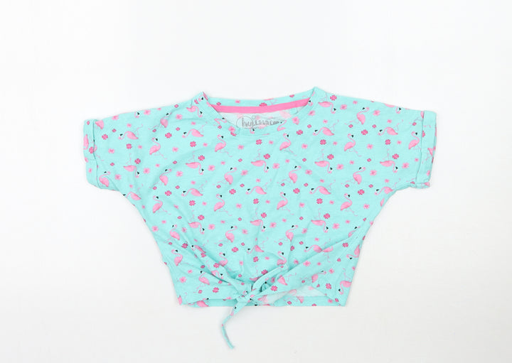 HULLALALOO Girls Blue Floral  Basic T-Shirt Size 5-6 Years  - Flamingo