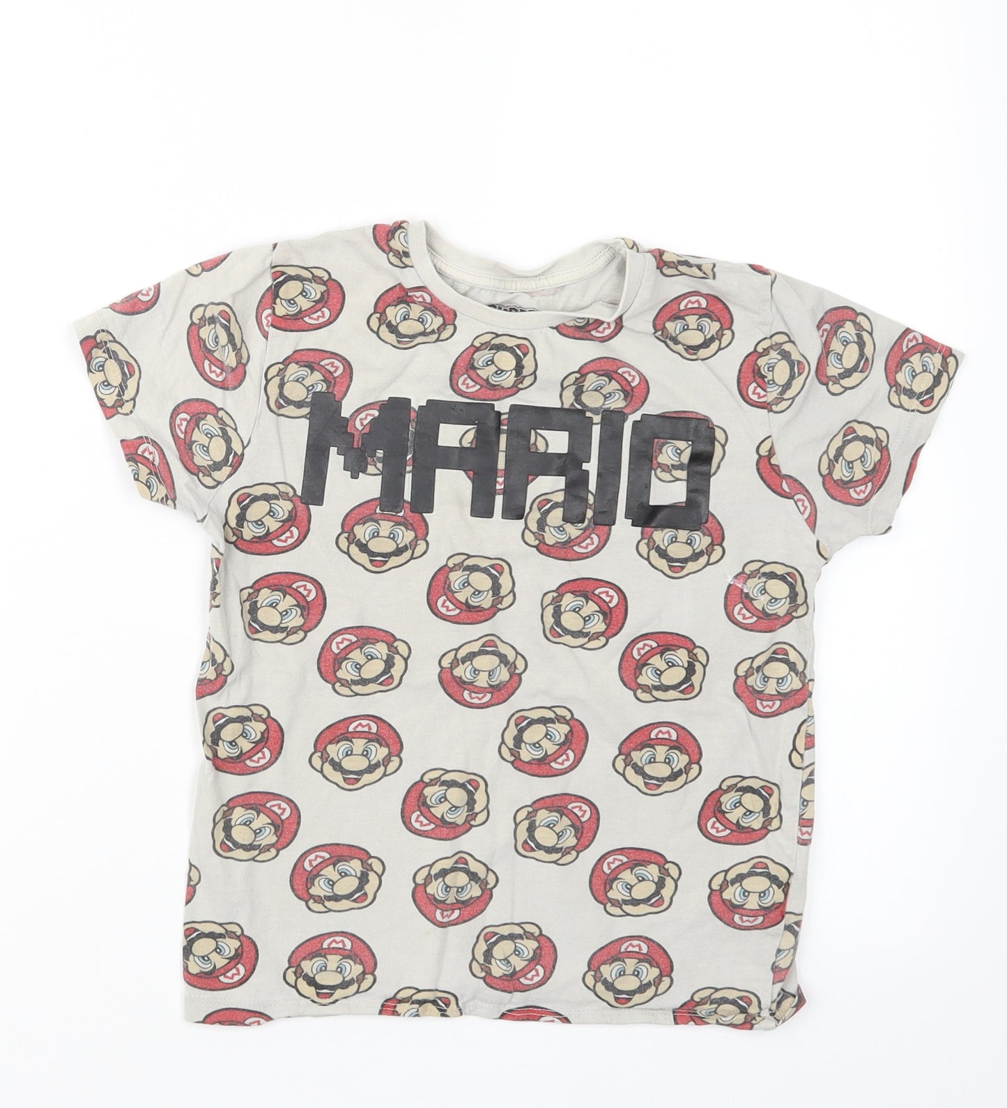 Primark Boys Beige Geometric  Basic T-Shirt Size 7-8 Years  - Super Mario