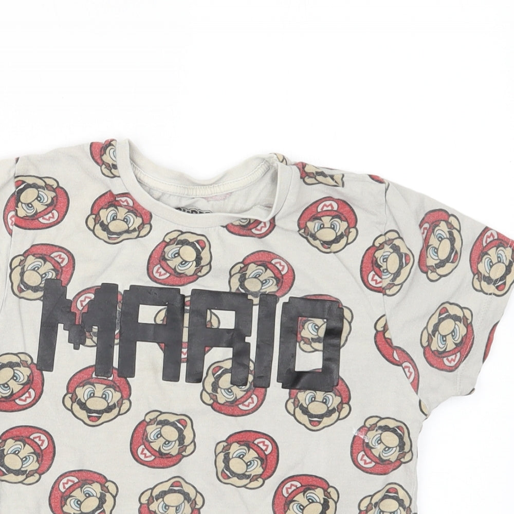 Primark Boys Beige Geometric  Basic T-Shirt Size 7-8 Years  - Super Mario