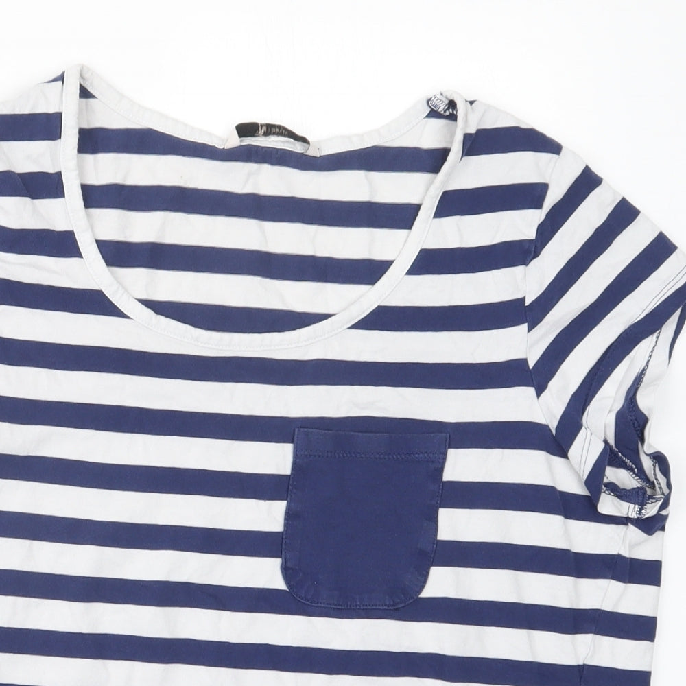 TU Womens Blue Striped  Basic T-Shirt Size 16