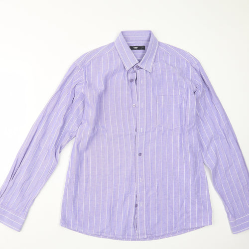 Cotton Traders Mens Purple Striped   Button-Up Size M