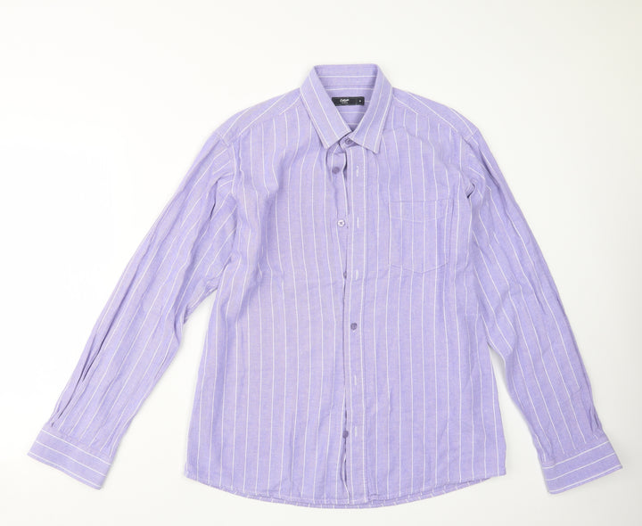 Cotton Traders Mens Purple Striped   Button-Up Size M