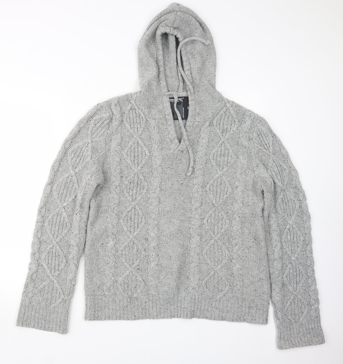 UrbanSpirit Mens Grey  Knit Pullover Hoodie Size M
