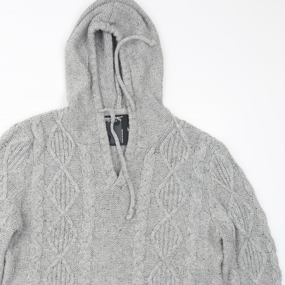 UrbanSpirit Mens Grey  Knit Pullover Hoodie Size M