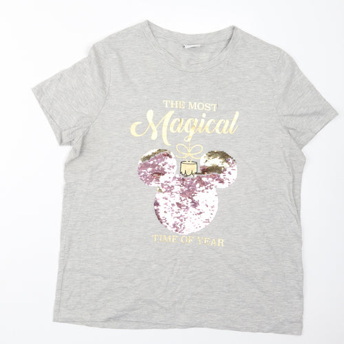 Tesco Womens Grey   Basic T-Shirt Size 16  - Disney Chirstmas
