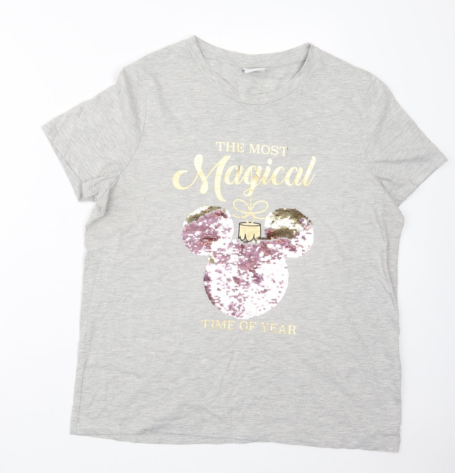 Tesco Womens Grey   Basic T-Shirt Size 16  - Disney Chirstmas