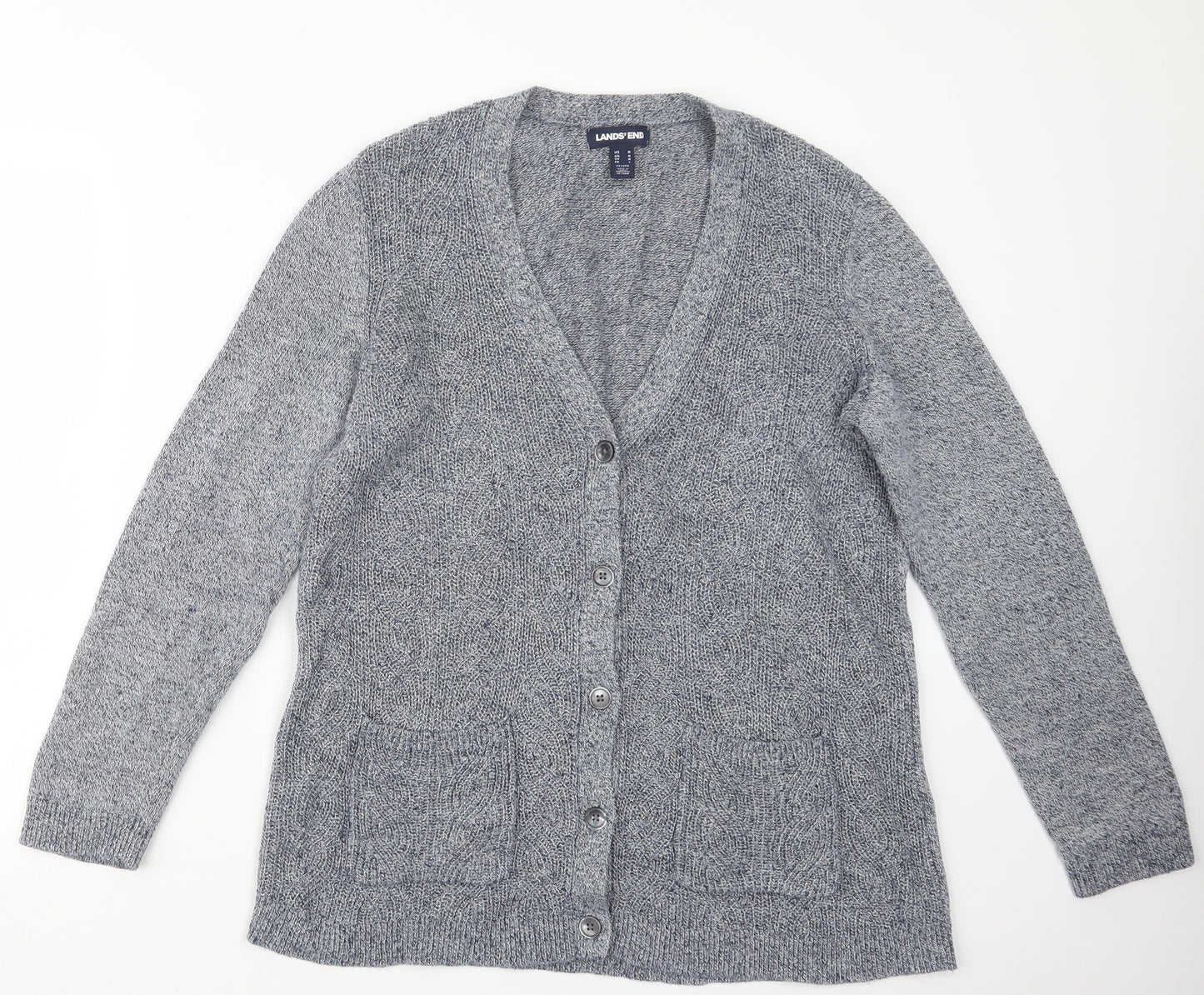 Lands' End Womens Blue  Knit Cardigan Jumper Size M