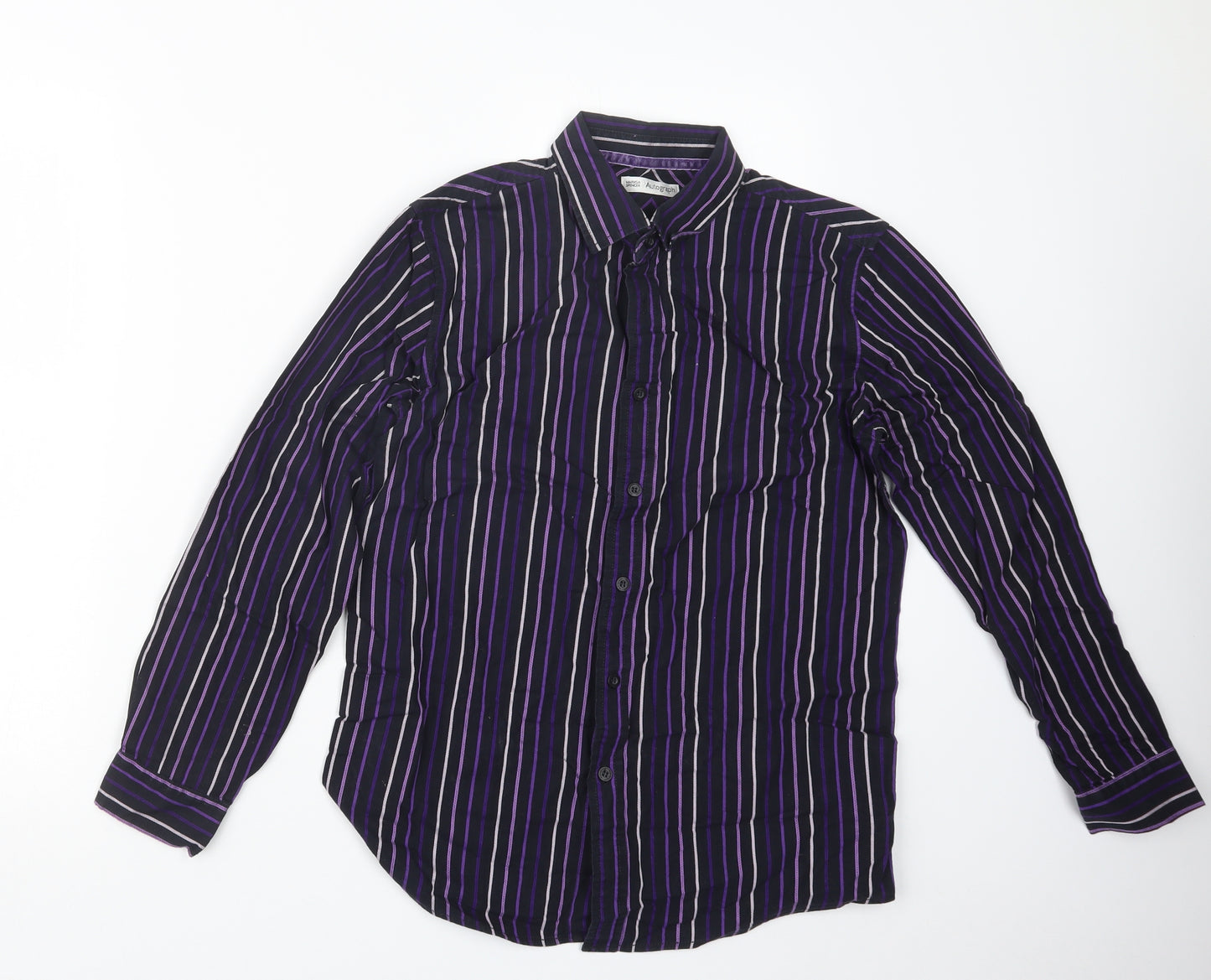 Marks and Spencer Boys Purple Striped  Basic Button-Up Size 14 Years