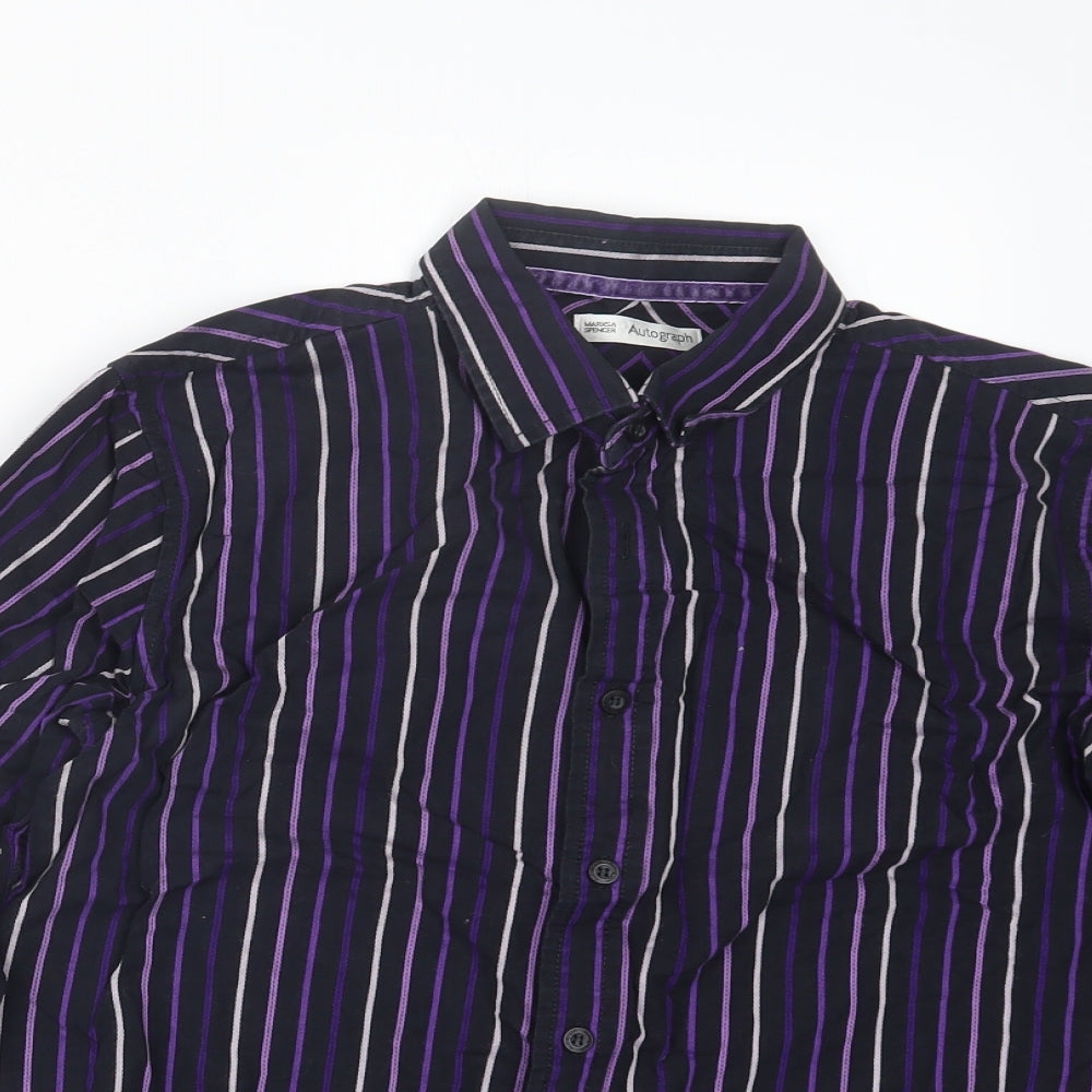 Marks and Spencer Boys Purple Striped  Basic Button-Up Size 14 Years
