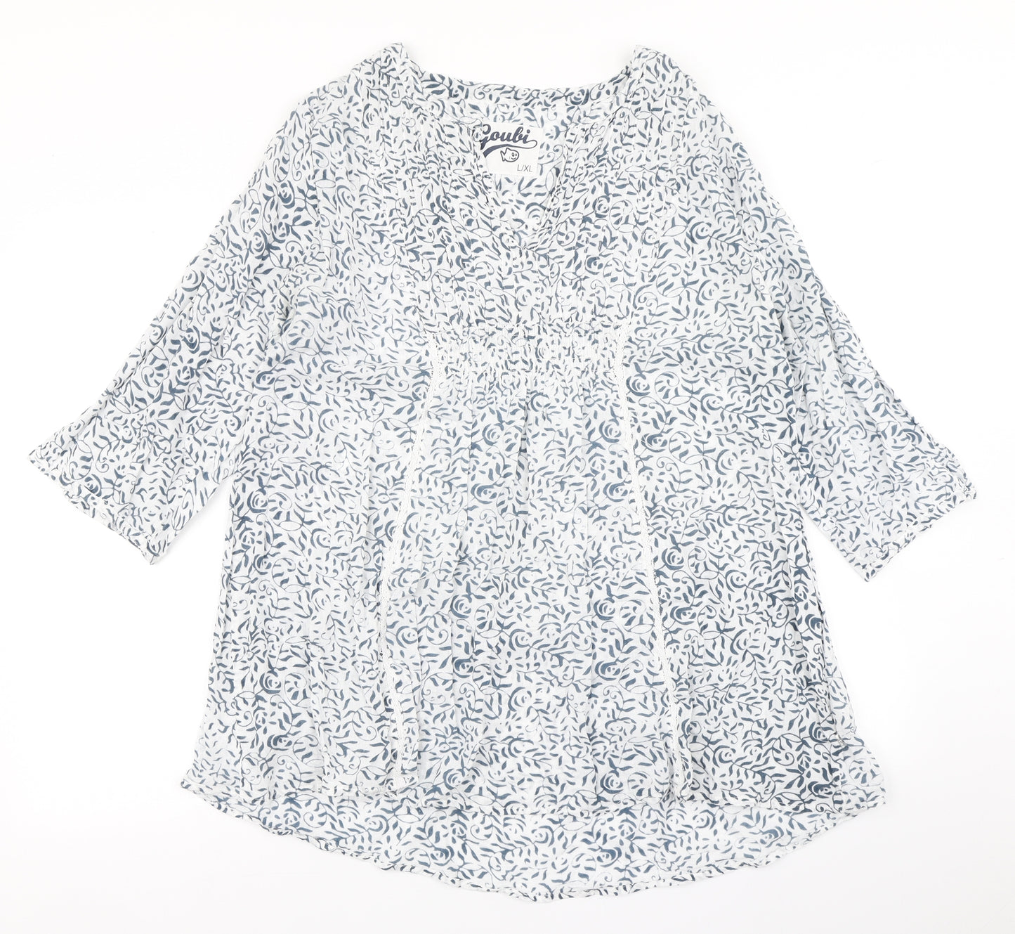 Goubi Womens Blue Floral  Basic Blouse Size L