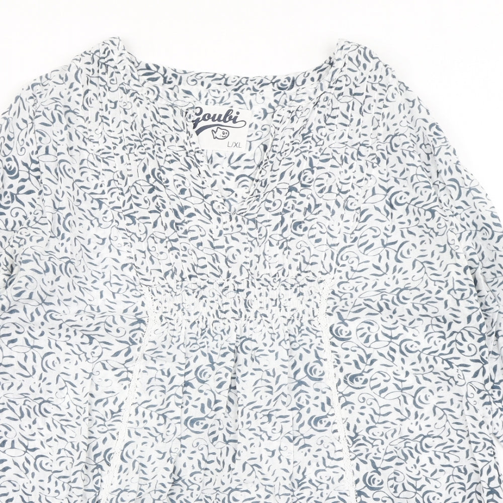 Goubi Womens Blue Floral  Basic Blouse Size L