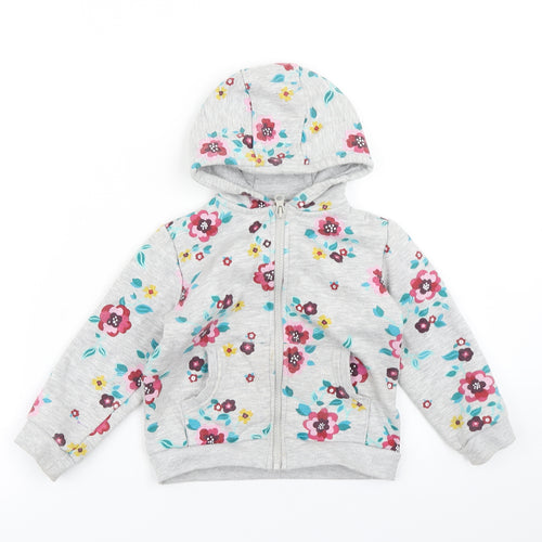 Du Pareil au meme Girls Grey Floral  Full Zip Hoodie Size 3 Years