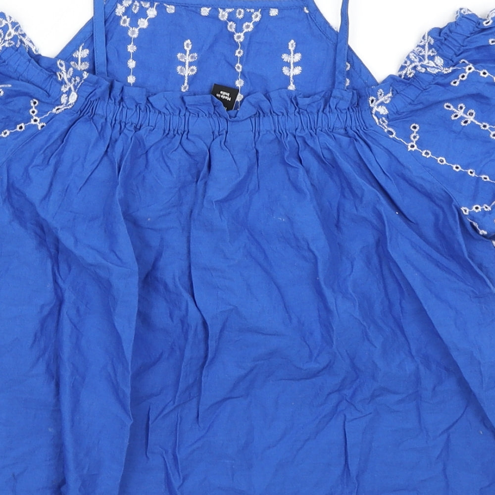 915 Generation Girls Blue Floral  Basic Blouse Size 12 Years  - Cold Shoulder