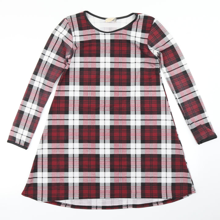Silk Womens Red Plaid A-Line Size 10