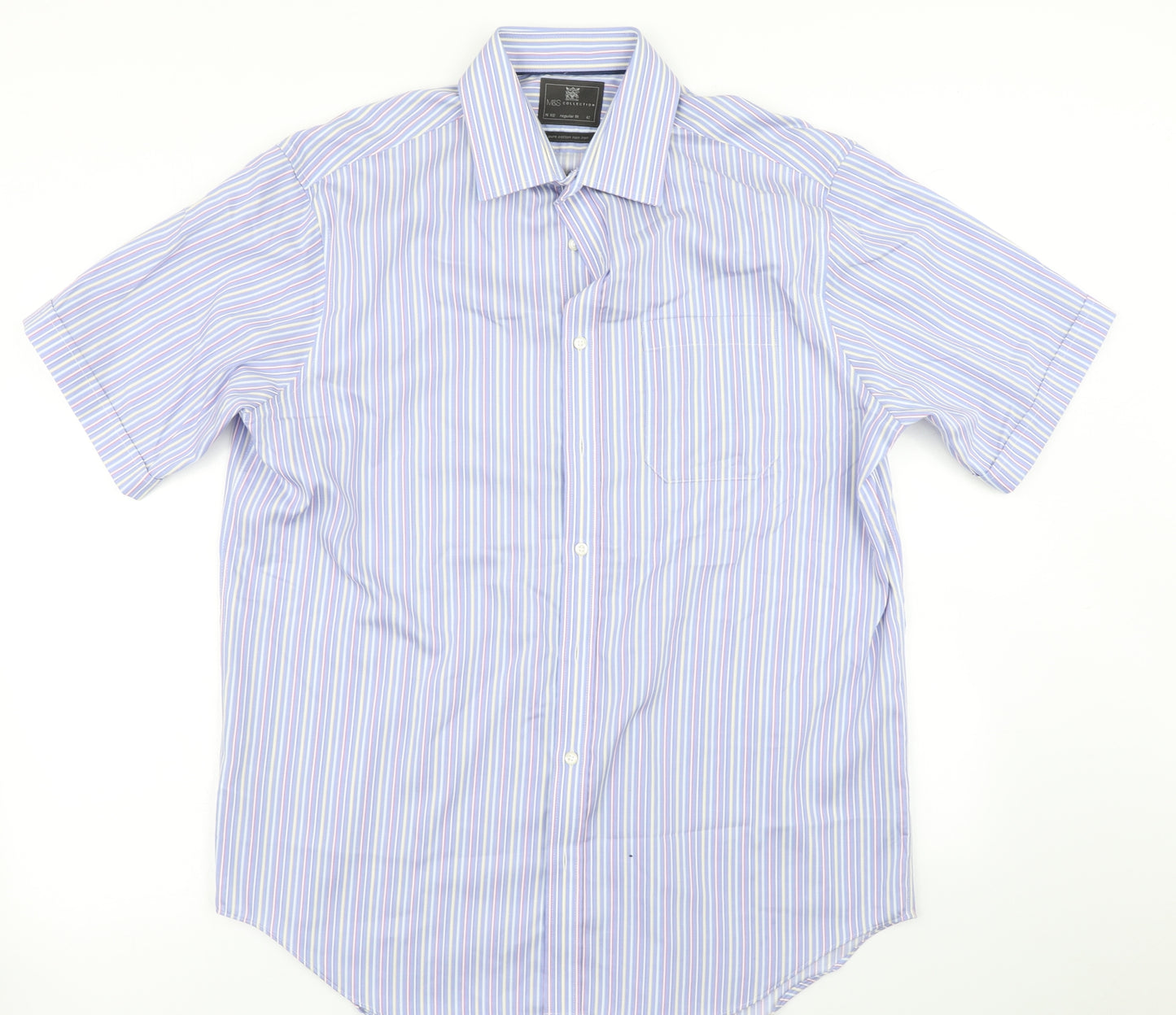 M&S Collection Mens Blue Striped   Dress Shirt Size 16.5