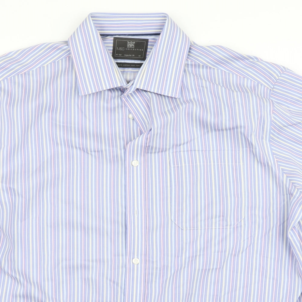 M&S Collection Mens Blue Striped   Dress Shirt Size 16.5