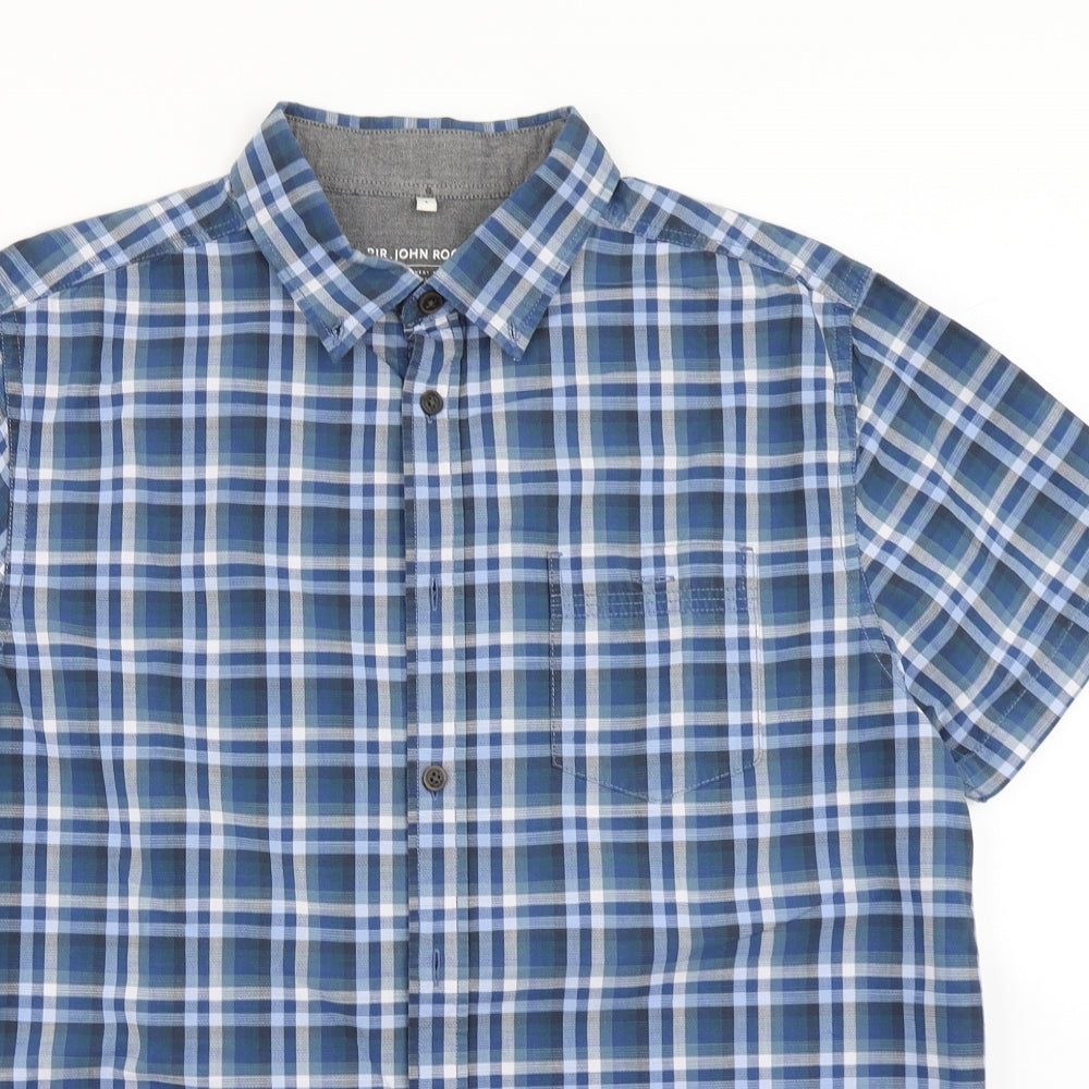 RJR.John Rocha Mens Blue Plaid   Button-Up Size L