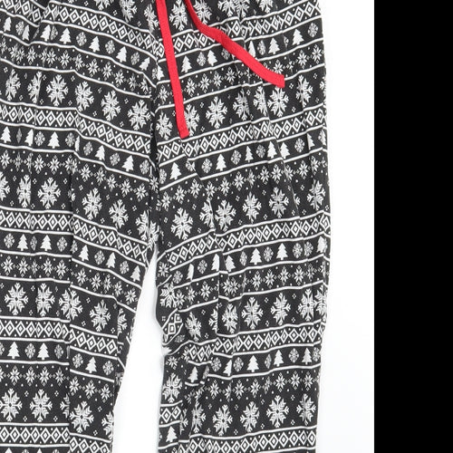 JD Williams  Womens Black Argyle/Diamond  Jogger Trousers Size 12 L27 in - Seasonal Christmas Festive Holiday