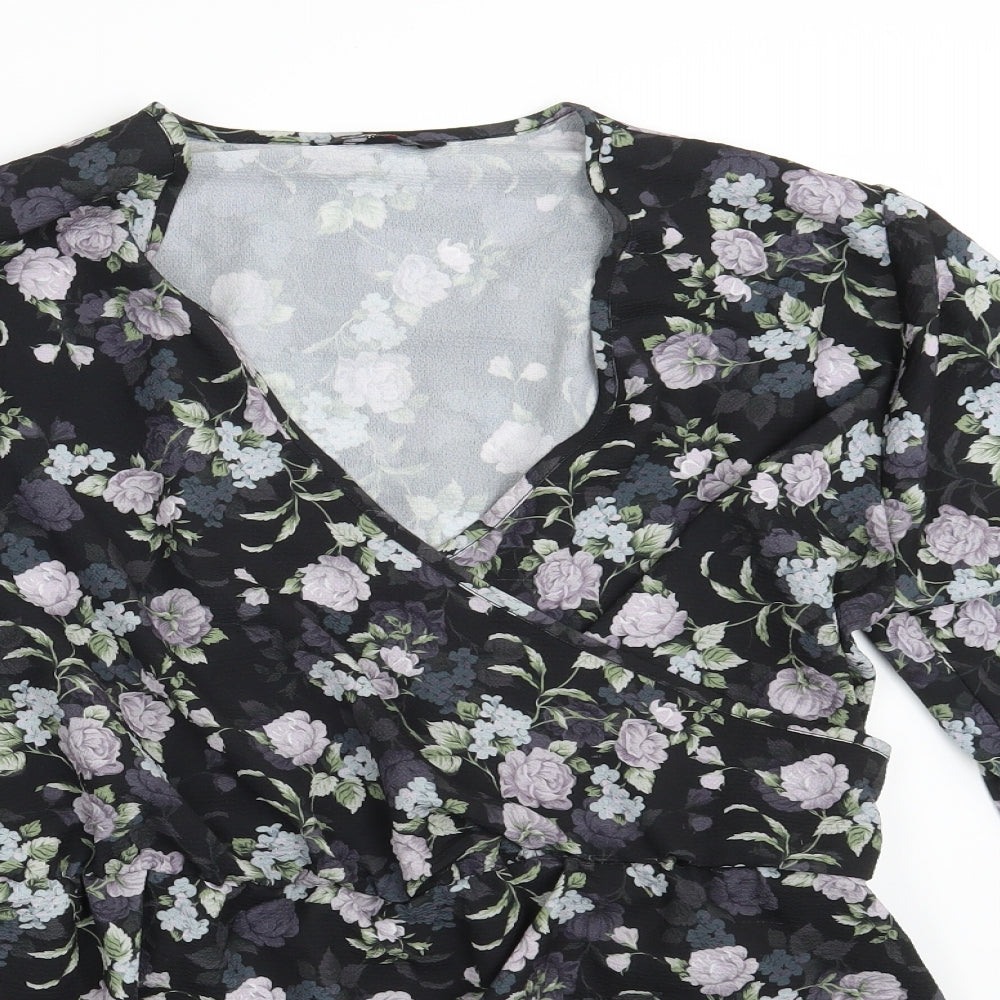 Yours Womens Black Floral  Skater Dress  Size 16