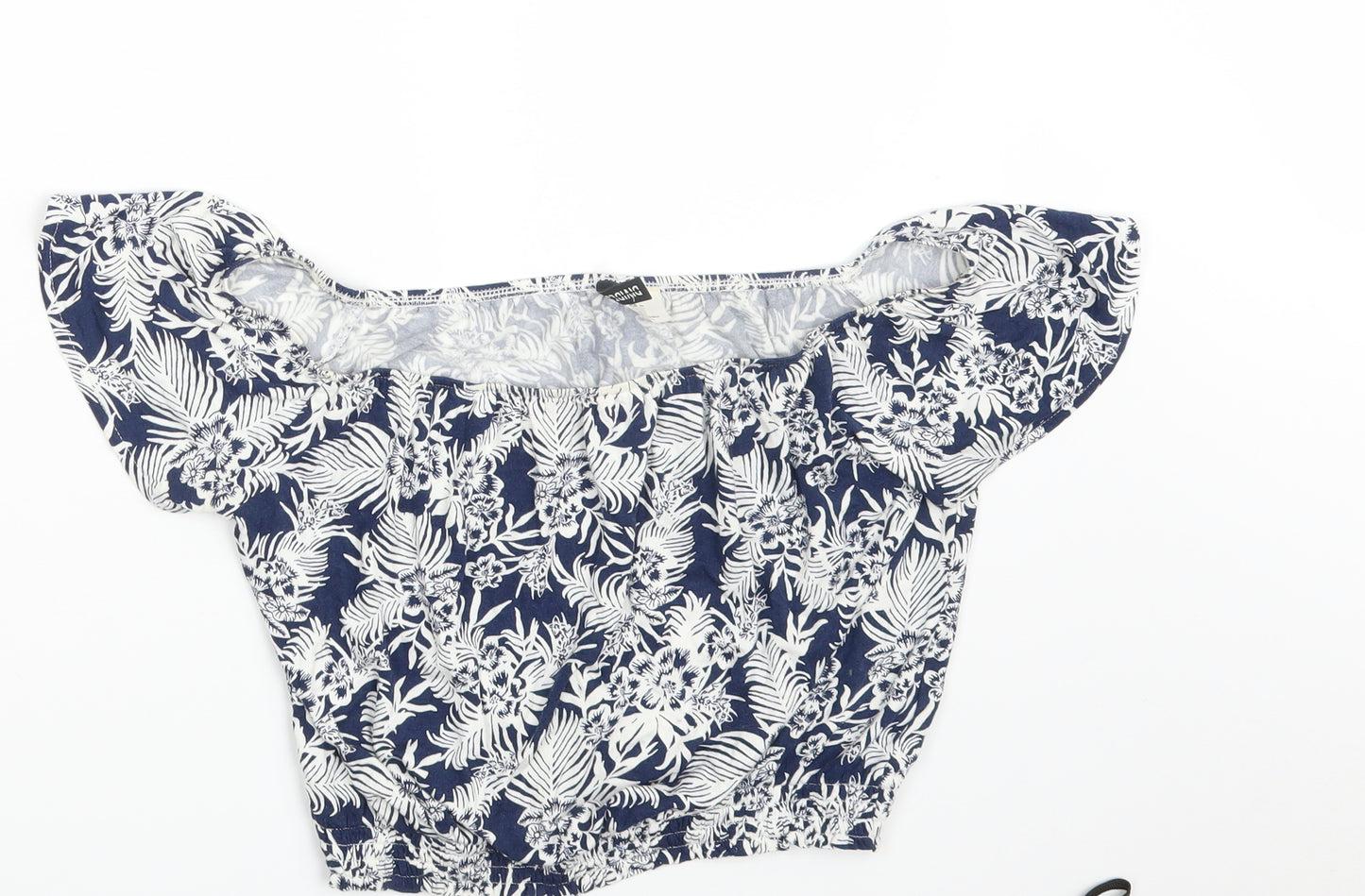 H&M Womens Blue Floral  Cropped T-Shirt Size XS