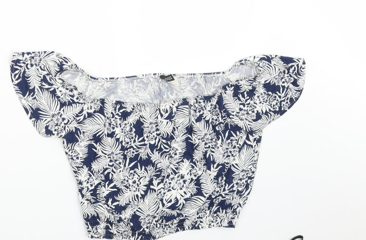 H&M Womens Blue Floral  Cropped T-Shirt Size XS