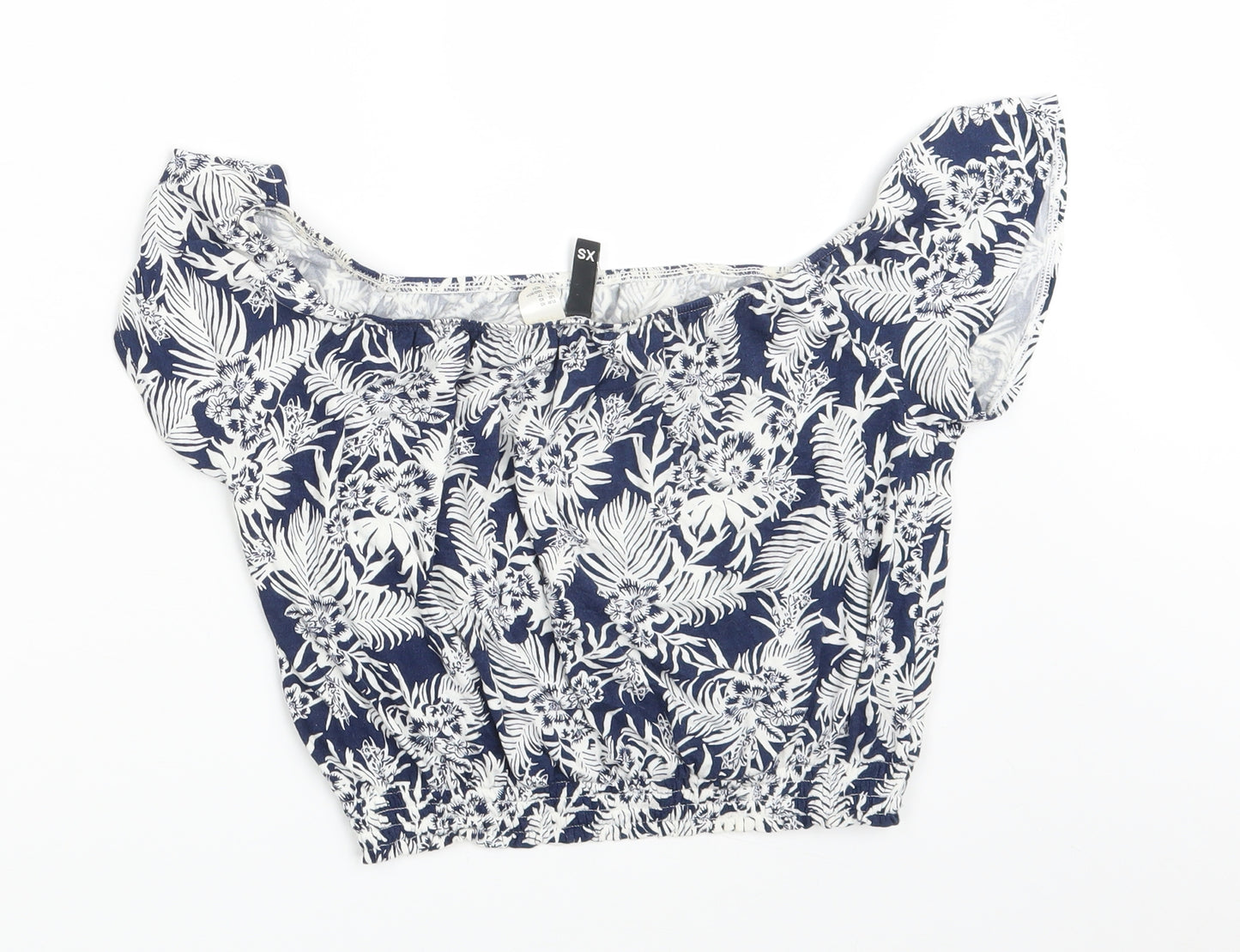 H&M Womens Blue Floral  Cropped T-Shirt Size XS