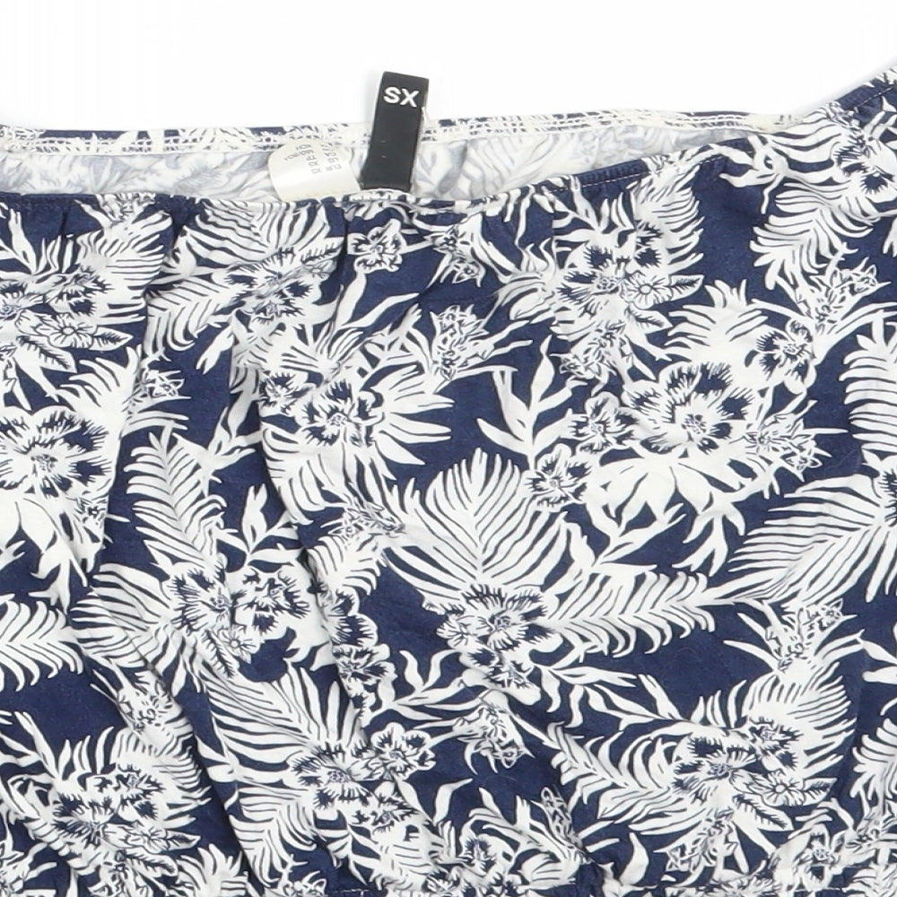 H&M Womens Blue Floral  Cropped T-Shirt Size XS