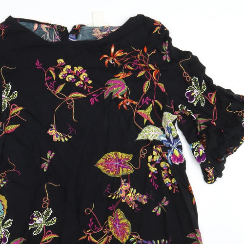 H&M Womens Black Floral  A-Line  Size 12
