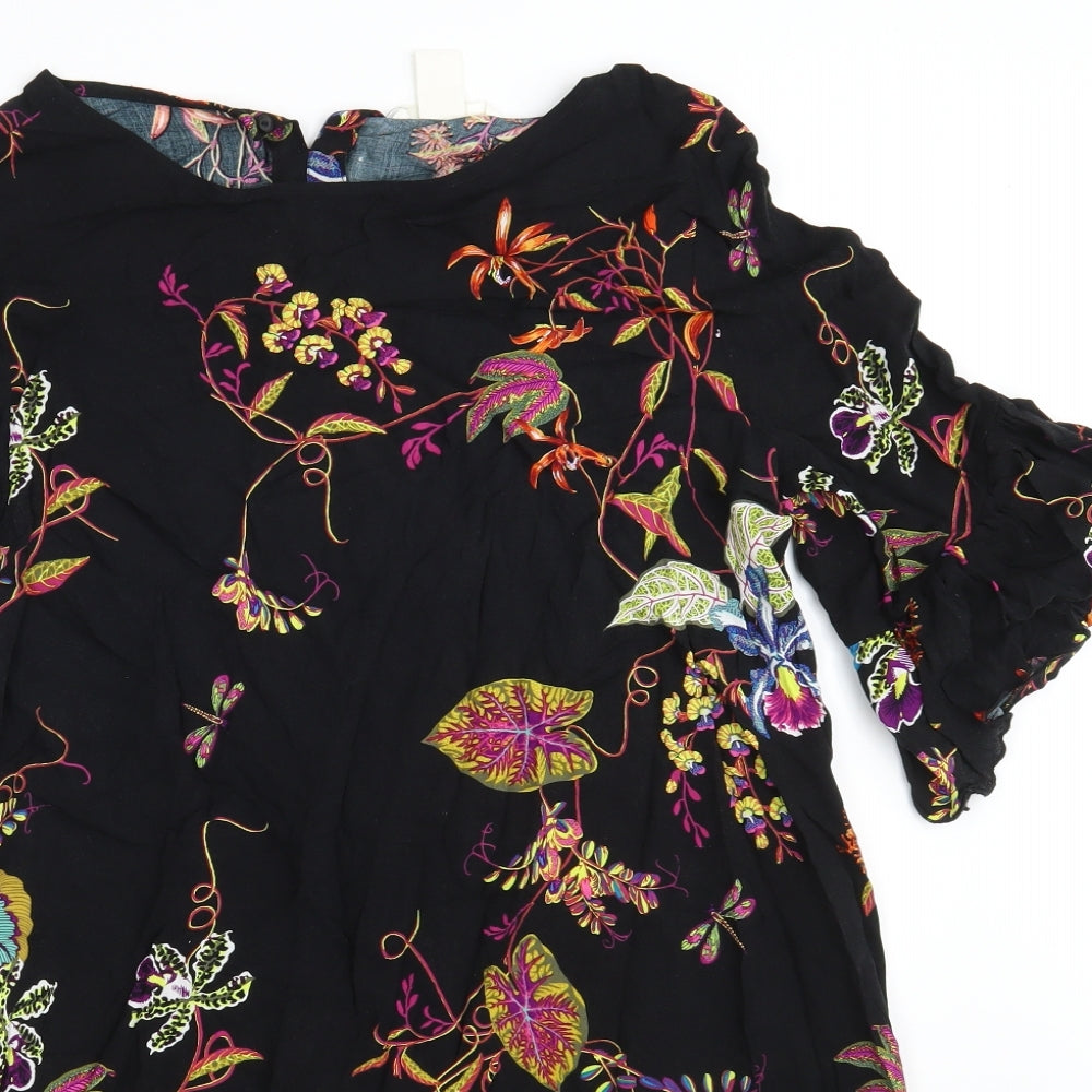 H&M Womens Black Floral  A-Line  Size 12
