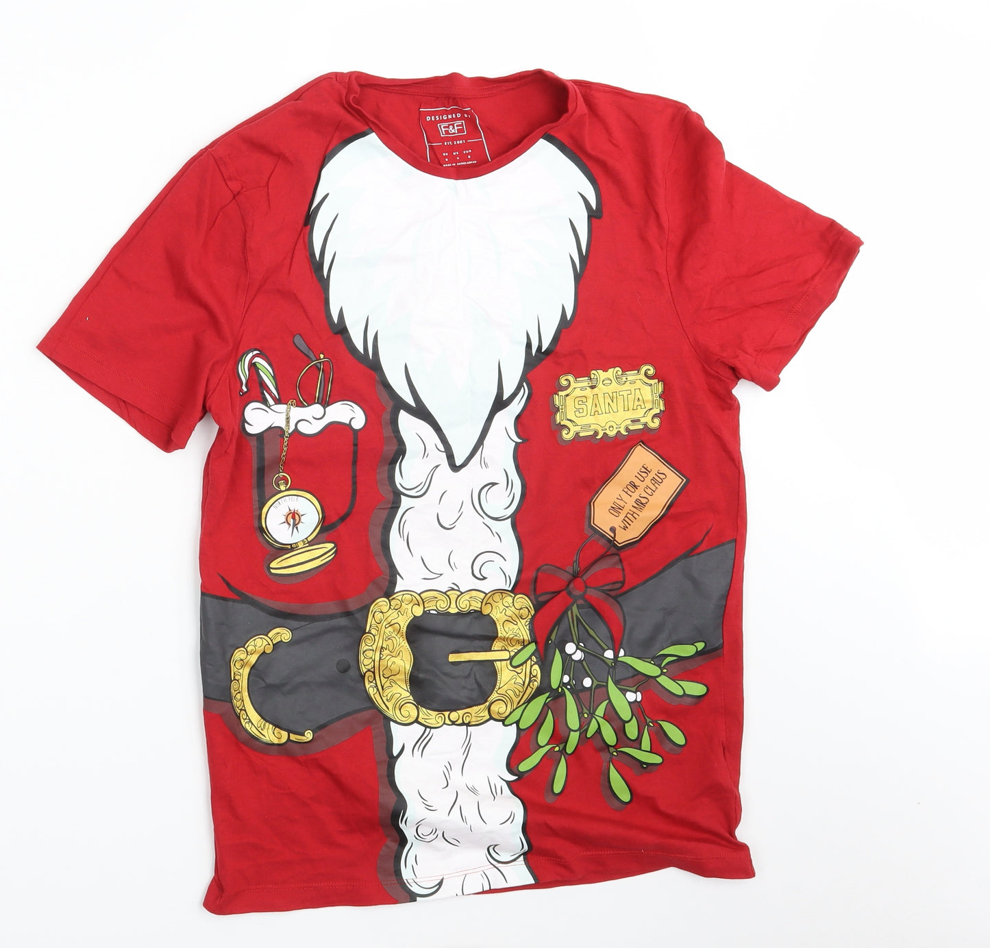 F&F Mens Red    T-Shirt Size S  - Seasonal Christmas Festive Holiday